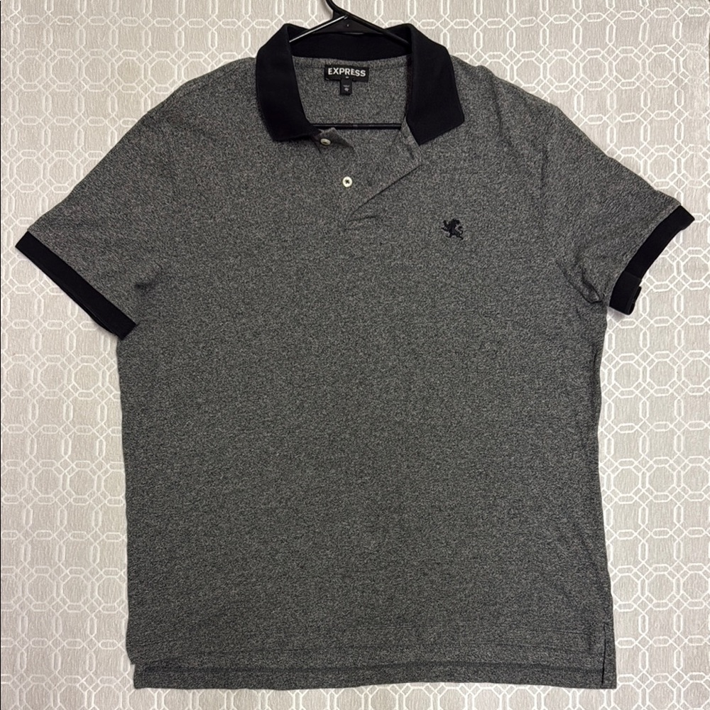Express Men’s Polo Shirt | Size XL Grey Black Cotton Short Sleeve